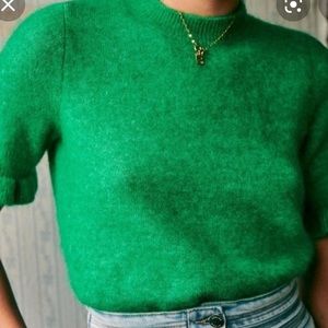 Sézane ruffle sleeve sweater - jade, size M